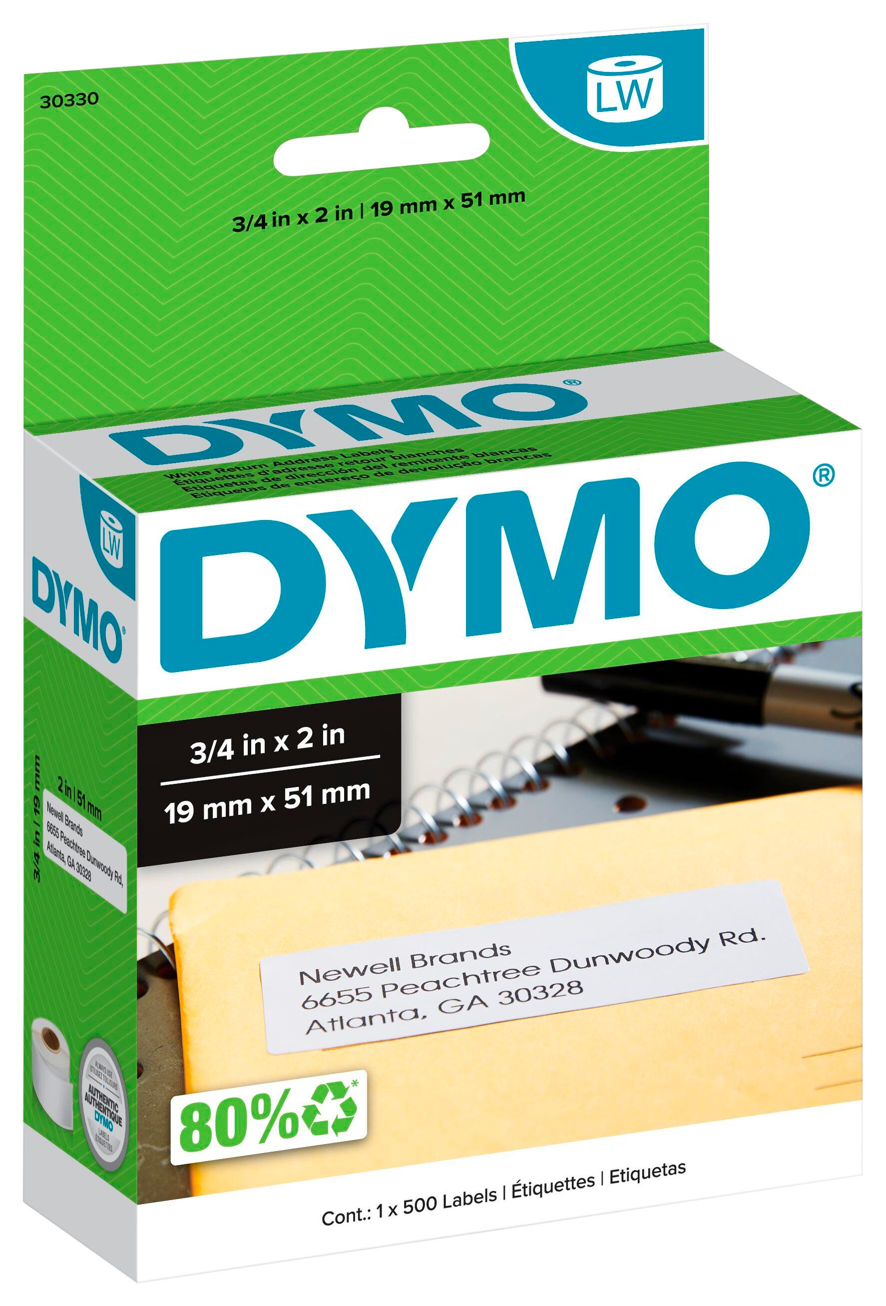 DYMO LabelWriter Return Address Labels, 3/4 x 2 Inches, White, Roll of 500 069017